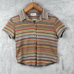 Self Esteem‎ Open Knit Y2K Button Up Shirt Womens L USA Made Hippie Retro Coogi